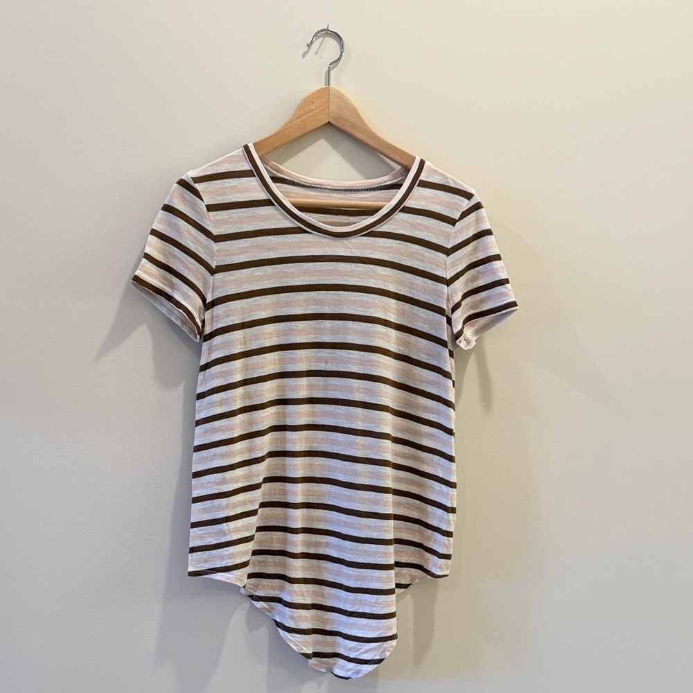 Madewell Pink and Brown Striped Short-Sleeve Tie Hem Tee